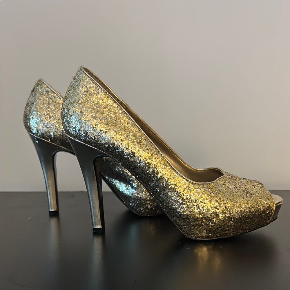 Nine West Sparkling Gold Heels